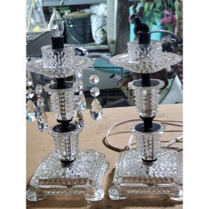 Vintage Hollywod Regency Crystal Lamp tiered Waterfall design w/ hanging Prisms